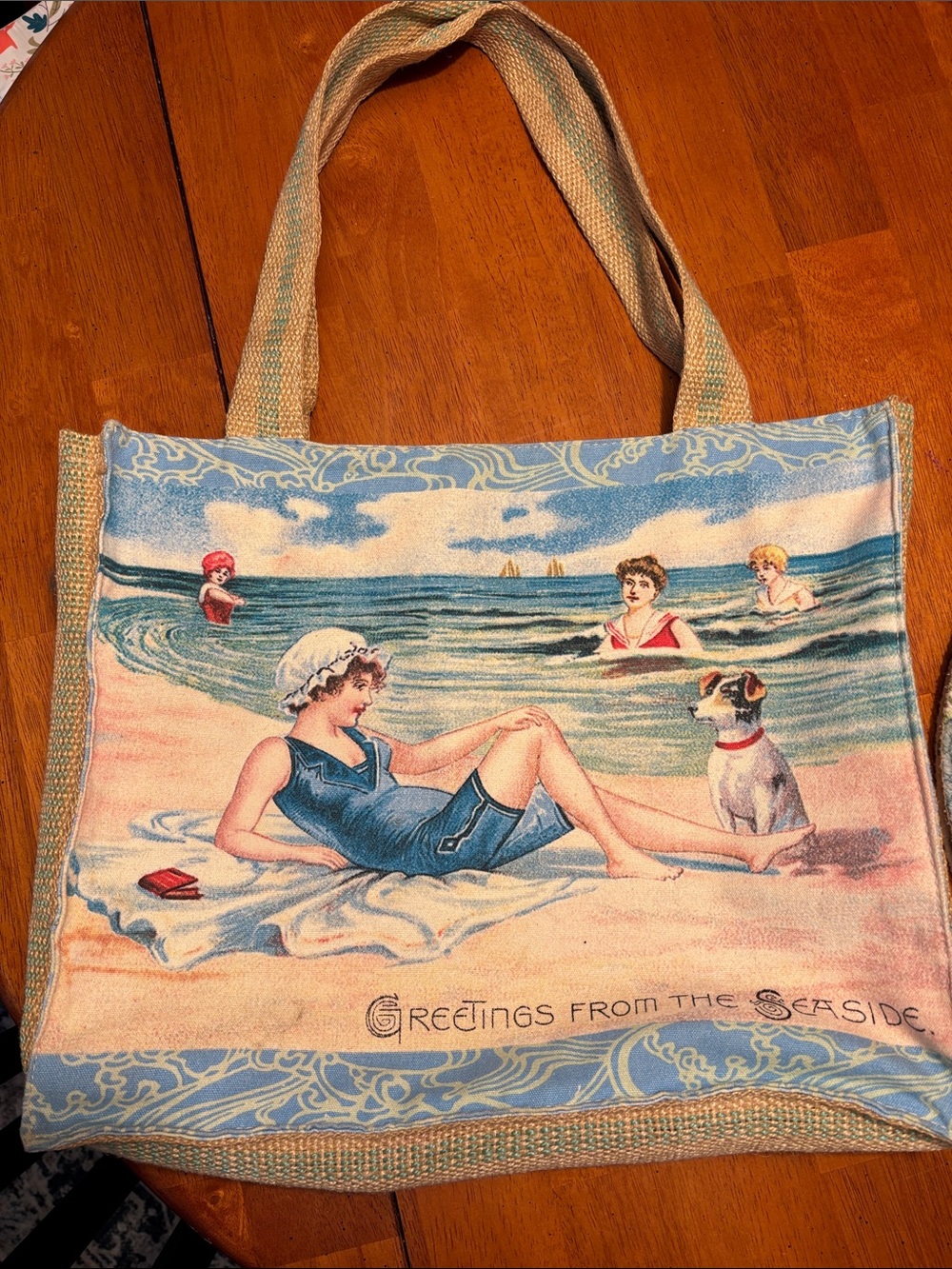 Vintage Beach Tote Bag - canvas Seaside Print